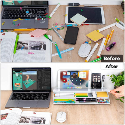 Varhomax Glass Desk Whiteboard with Storage, Desktop Organizer to-do List Memo Notepad Dry Erase White Board for Home Office and School Supplies (White)