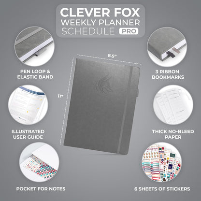 Clever Fox Planner PRO Schedule – Undated Weekly & Monthly Life Planner with Time Slots, Appointment Book & Daily Organizer, A4 (Gray)
