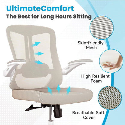 Mesh Office Computer Desk Managerial Executive Chair, Ergonomic High Back Comfy Swivel Gaming Home Chairs with Wheels, Comfortable Lumbar Support, Comfy Arms for Study,Home,Bedroom（Khaki）