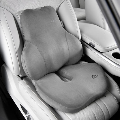 Coverado Memory Foam Car Seat Cushion and Lumbar Support Pillow for Car, Ergonomic Office Chair Cushion for Lower Back Pain Relief, Breathable & Non-Slip for Car, Home, and Office Use, Gray