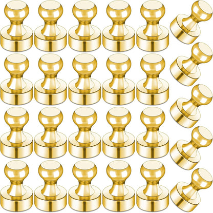 LOVIMAG Refrigerator Magnets, Fridge Magnets, Strong Whiteboard Magnets, Gold 25 Pcs Magnetic Push Pins, Strong Metal Magnets for Fridge, Whiteboard, Office, Classroom, Map, Kitchen