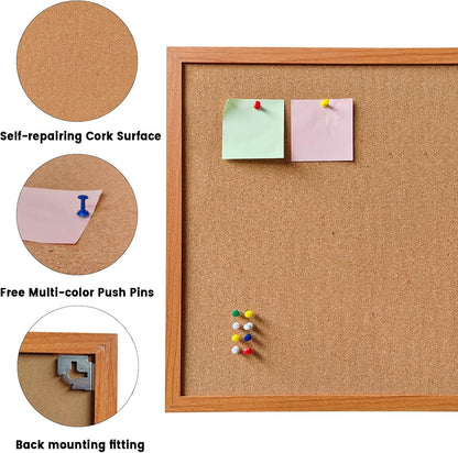 Cork Bulletin Board for Wall - 24” x 18” Bulletin Board Cork Board Wall Mounted Wood Frame Message Board pin Board for School,Office and Home