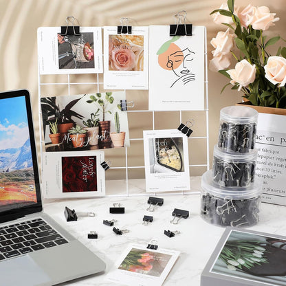 Yexiya 640 Pcs Binder Clips Paper Clamps Assorted Sizes Black, Metal Paper Binder Clips Combination Black Binding Paperwork Clamp Bulk 6 Sizes with Box School Teachers Office Supplies