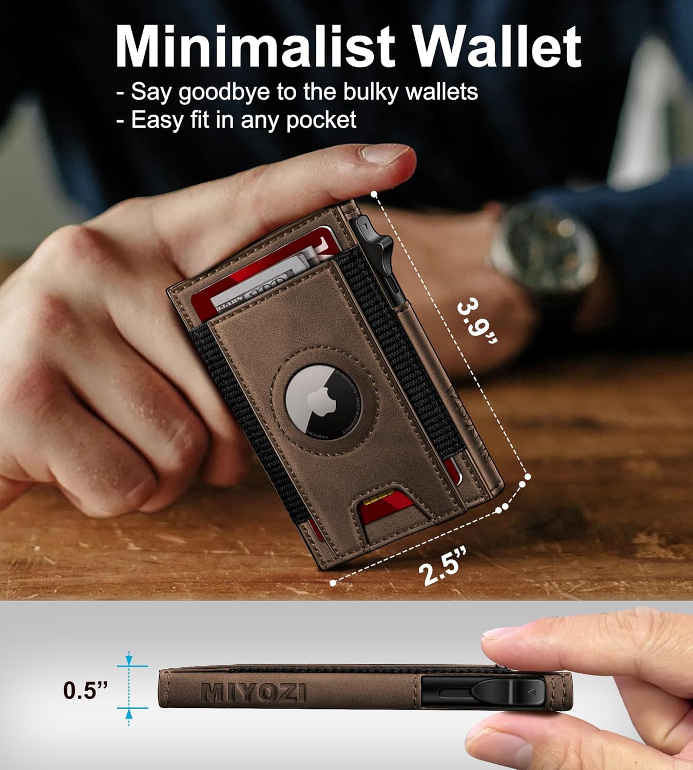 Airtag Wallet for Men, Slim Pop Up Credit Card Holder RFID Blocking Mens Minimalist wallet for 7-9 Cards ID Window, with Gift Box