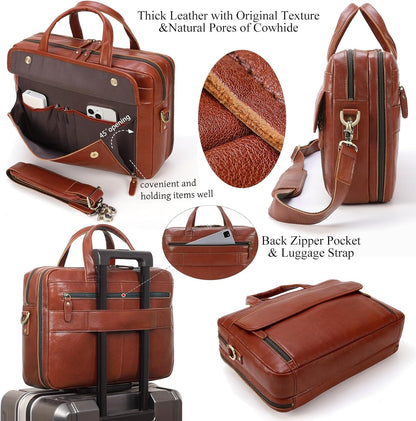 Masa Kawa Leather Briefcase for Men 15.6", 17" Laptop Computer Case Business Travel Work Messenger Cross Body Shoulder Bag