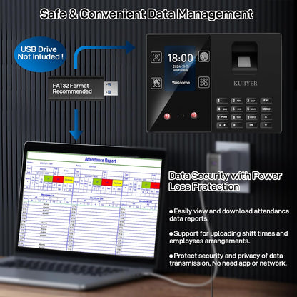 KUIIYER 4 in 1 Employee Time Clocks for Small Business (Face + Fingerprint + Palm Print + PIN) Employee Clock in & Out Machine Attendance Punch Clock