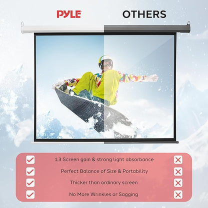 Pyle 72" Portable Motorized Matte White Projector Screen - Automatic Projection Display with Wall/Ceiling Mount, Remote and Case - for Home Movie Theater, Slide/Video Showing - PRJELMT76