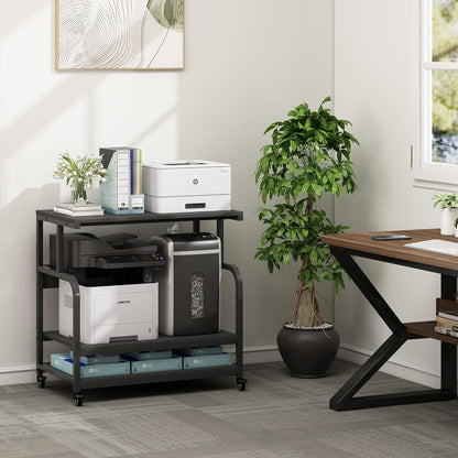 32.3" x 18.9" Extra Large Printer Stand Table with Adjustable Storage Shelf, 3 Tier Rolling Printer Cart with Industrial Wheels for Home Office, Black