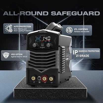MIG Welder, 140A 110V Flux Core/Stick/Lift TIG 3 in 1 MIG Welding Machine, Gasless MIG with IGBT Inverter Synergic Control, Digital Screen Display, Over Loading Protection Beginner Friendly