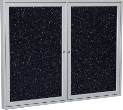 Ghent 48" x 60" 2-Door indoor Enclosed Recycled Rubber Bulletin Board, Shatter Resistant, with Lock, Satin Aluminum Frame,Confetti (PA245TR-CF),Made in the USA