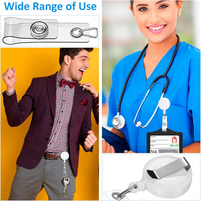 Zonon 100 Pieces Retractable Badge Reel Clips ID Card Holder Reel with Metal Belt Clip for Hanging Cards Key Chains, Name Badge Holders for Nurses Teachers Students(White)
