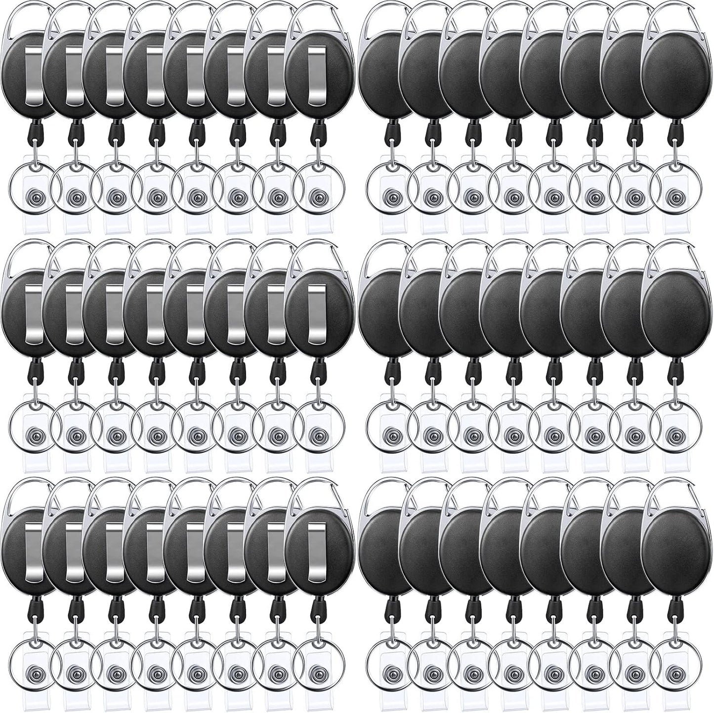 Yaomiao 100 Pack Retractable Badge Holder Reel with Clips Heavy Duty ID Card Holder Reels Bulk with Key Ring for Office Worker Doctor Nurse Employee School Students (Black)