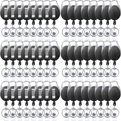 Yaomiao 100 Pack Retractable Badge Holder Reel with Clips Heavy Duty ID Card Holder Reels Bulk with Key Ring for Office Worker Doctor Nurse Employee School Students (Black)