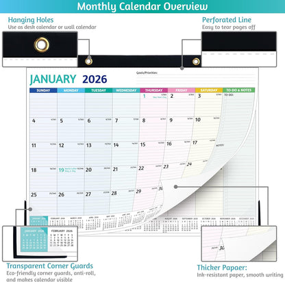 2026 Desk Calendar – Large Desk Calendar 2026, 22'' x 17'', Jan 2026 – Dec 2026, 2026 Desk/Wall Calendar with Desk Pad, To-do Lists, Ruled Blocks, Corner Protectors, Lay Flat ＆ Not Rolled