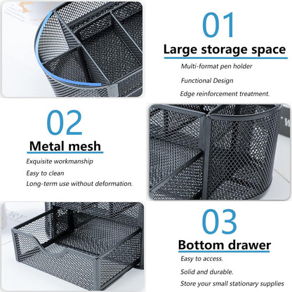 PAKASEPT Desk Organizers, Mesh Desk Organizer Caddy Supplies with Compartments, Makeup Marker Desktop Storage for Office School Home Supplies Teacher Students