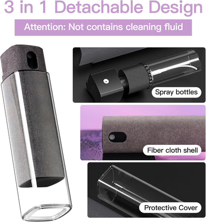 2 Pcs Screen Cleaner Kit, 3-in-1 Touchscreen Mist Cleaner Spray Bottle Tool & Microfiber Cloth for Phone/Laptop/Tablet/TV/Monitor/Car Screens(Grey)