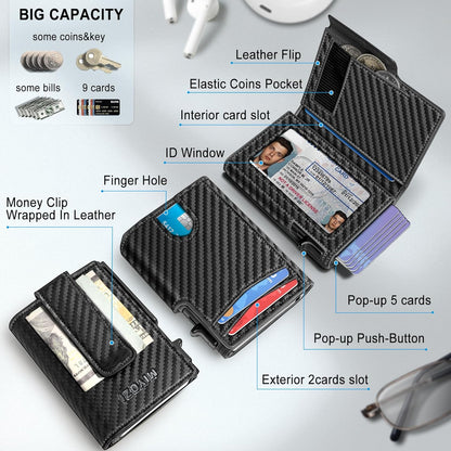 Men Wallet,with Money Clip Coins Pocket ID Window,Slim Front Pocket RFID Blocking Pop-up Card Holder 3.9"x 2.7", Gift Boxed
