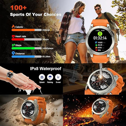 Smart Watch for Men GPS Fitness: 1.43" AMOLED Military Make Answer Call Running Digital Mens Watches Waterproof Smartwatch Android Phone iPhone Samsung Compatible Step Tracker SpO2 Heart Rate Monitor
