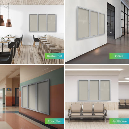 Ghent 48"x96" 3-Door Outdoor Enclosed Vinyl Bulletin Board, Shatter Resistant, with Lock, Satin Aluminum Frame - Ivory (PA34896VX-185), Made in the USA