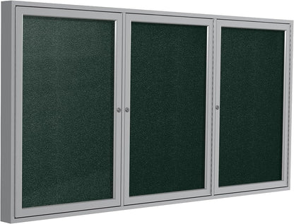 Ghent 48"x72" 3-Door Outdoor Enclosed Vinyl Bulletin Board, Shatter Resistant, with Lock, Satin Aluminum Frame - Ebony (PA34872VX-183), Made in the USA