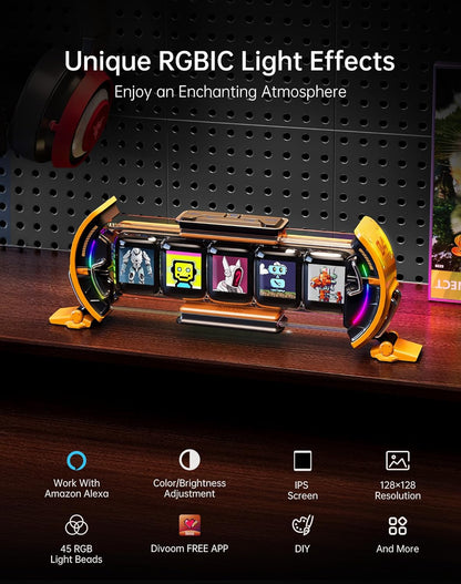 Divoom Times Gate - Cyberpunk Gaming Setup Digital Clock with Smart APP Control, WiFi Connect, RGB LED Display, Personalized Dashboard, Pixel Art for Gaming Room & Office Decor (Yellow)