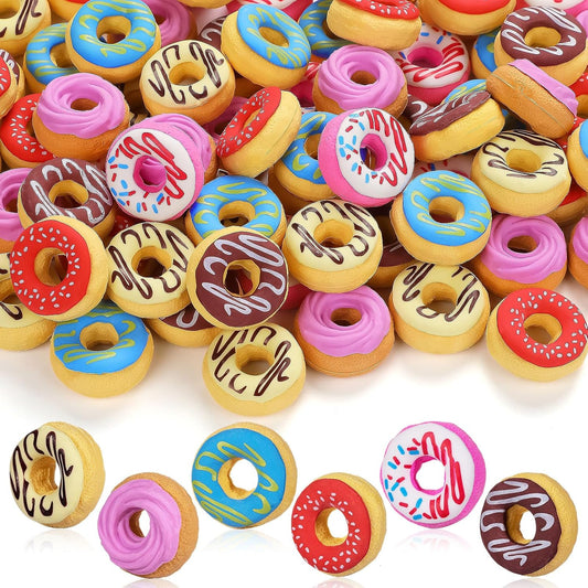 YGAOHF 50PCS 3D Cute Donut Erasers for Kids, Novelty Pencil Toppers for Candy Party Favors