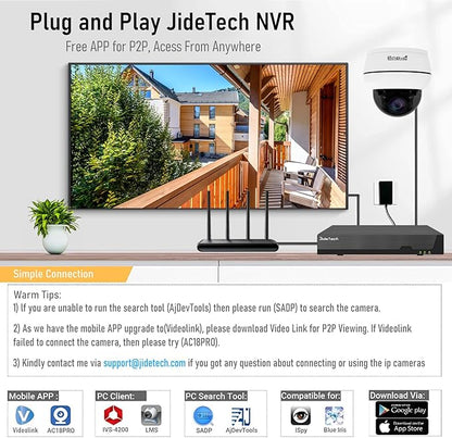JideTech 10X Hybrid Zoom Outdoor 4K PTZ PoE IP Dome Camera, Auto Tracking, Pan Tilt Security Camera with IR Night Vision, Human/Vehicle Detection, Two Way Talk, SD Card Slot,IP66, for Onvif NVR