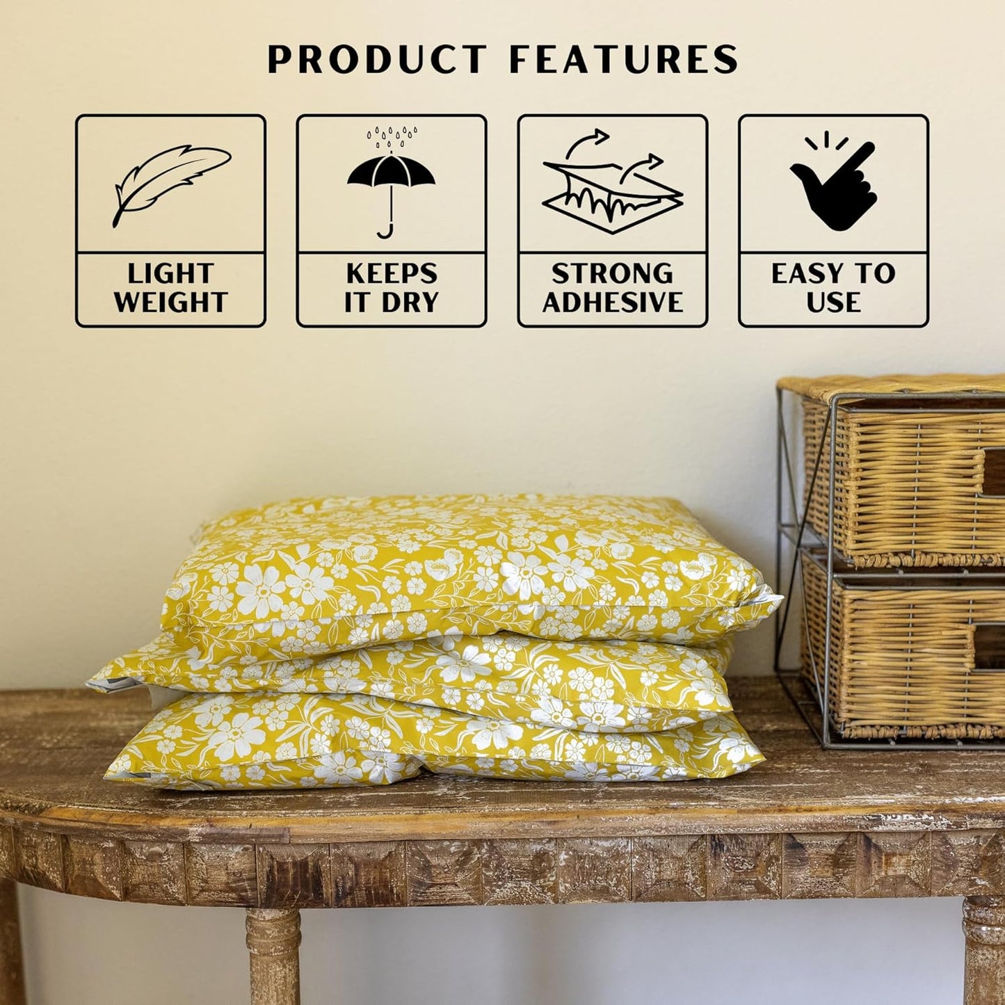 Poly Mailers 14.5x19 Inch 50 Pack Extra-Large Shipping Bags Strong Thick Mailing Envelopes Self Sealing Adhesive Waterproof & Tear Proof | Small Business Packaging for Clothing - Floral Mustard Yellow