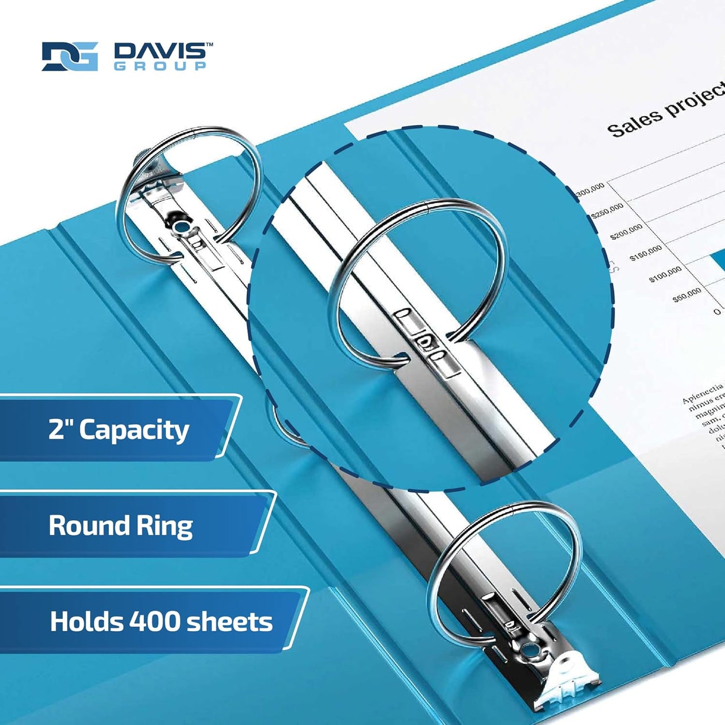 Easyview Premium 3-Ring Binders with Clear-View Covers and Round Rings, Binders for School or Office, 2 Inch, Pack of 6, Turquoise Blue