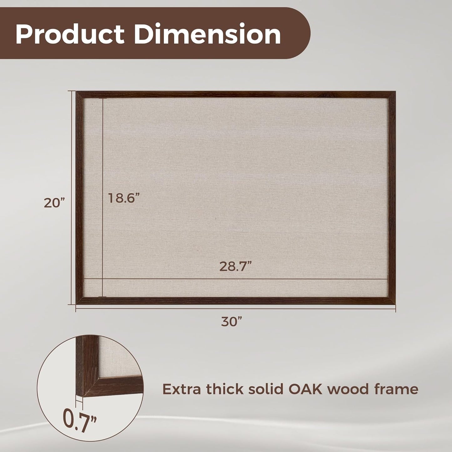 Fun Memories Cork Board Bulletin Board for Office, 20" x 30" Oak Wooden Framed Corkboard, Wall Mounted Notice Pin Board for School Home & Office, Dark Walnut