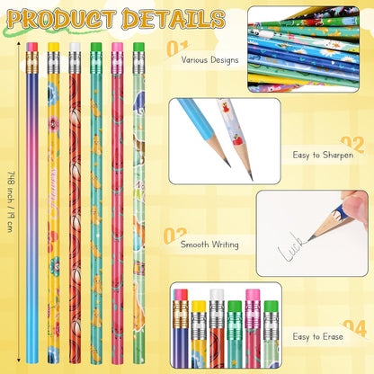 Sabary 100 Pcs Assorted Wood Pencil Bulk 50 Styles #2 HB Colorful Novelty Fun Dinosaur Animals Fruits Sports Pencils with Erasers Back to School Supplies for Kids Student Teacher Classroom Reward