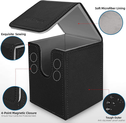 Mlikero 2 Pack Card Deck Box, Commander Deck Box Holds 200+ Single Sleeved Cards with 2 Dividers, Leather Magnetic Card Box Fit for MTG, TCG