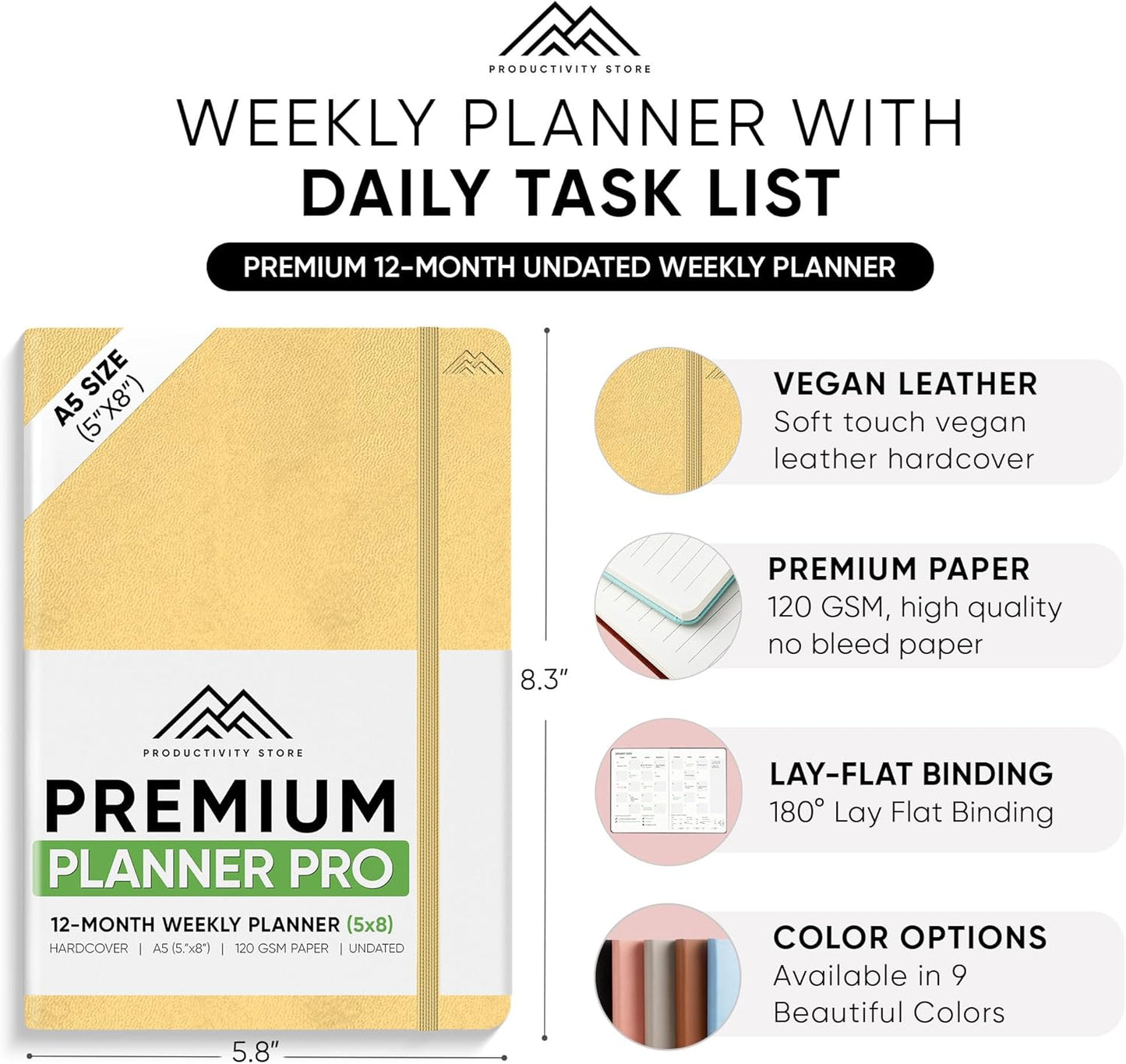 Undated, 2025 Planner, 5.8” x 8.3” - The #1 Productivity Planner to Achieve Your 2025 Goals - Planner 2025-2026 by PRODUCTIVITY STORE (A5, CREAM)