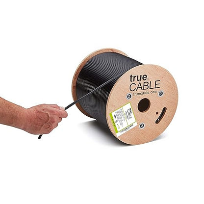 trueCABLE Cat5e Outdoor, Unshielded UTP, 500ft, UV Resistant, CMX Rated, Black, 24AWG Solid Bare Copper, 350MHz, PoE++ (4PPoE), ETL Listed, Bulk Ethernet Cable