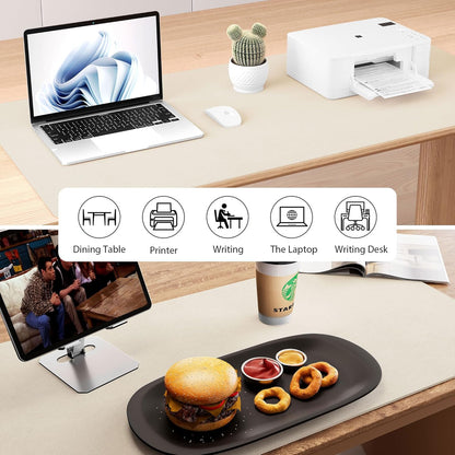 Aothia Dual-Sided Desk Mat - Leather & Cork Desk Protector, Large Mouse Pad & Writing Pad for Office/Home, Waterproof, Beige (35.4" x 15.7")
