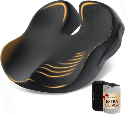 ProtoArc Extra Large Seat Cushions for Office Chairs, Ergonomic Memory Foam Seat Cushion for Home, Extra Cover, Car Seat Cushions for Driving, Pressure Relief Pad for Sciatica - Black