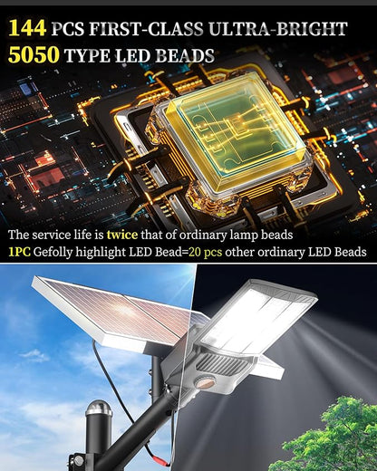 Gefolly SL-9800W Solar Street Lights Outdoor, 650000LM Commercial Parking Lot Light Dusk to Dawn IP67 Waterproof 6500K Security Flood Lights Lamp for Yard, Road, Basketball Courts