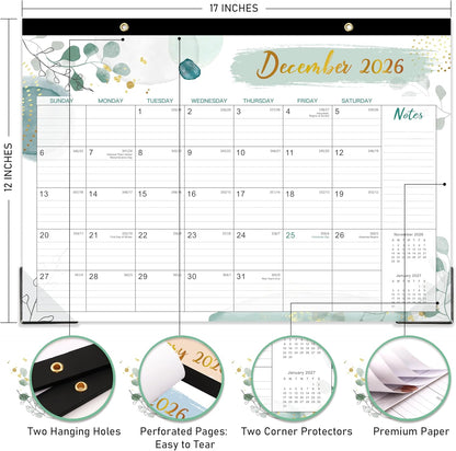 2026 Desk Calendar - Desk Calendar 2026, Jan 2026 - Dec 2026, 12 Monthly Desk/Wall Calendar Large 17" x 12", Large Ruled Blocks, Notes, Thick Paper