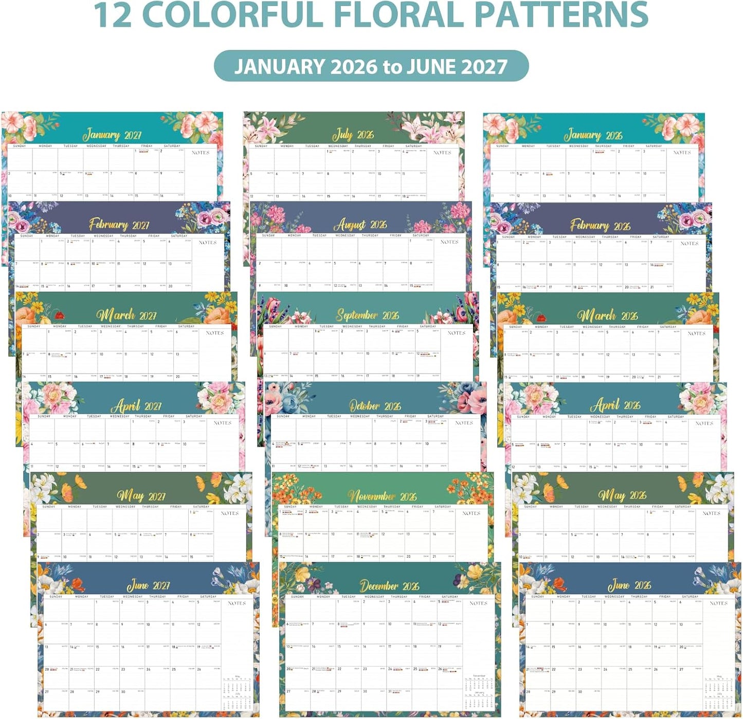 2026 Desk Calendar, Large Desktop/Wall Monthly Calendar 17'' x 12'' School Year Desk Planner for Teacher Family School Office Supplies (Flower-A, 17"x12"(Jan 2026-Jun 2027）)