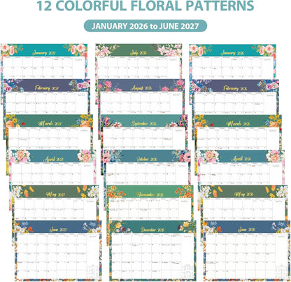 2026 Desk Calendar, Large Desktop/Wall Monthly Calendar 17'' x 12'' School Year Desk Planner for Teacher Family School Office Supplies (Flower-A, 17"x12"(Jan 2026-Jun 2027）)