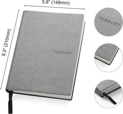 Daily to Do Checklist Notebook, Task Management, Organizer Planner, Hardcover, Ribbon Bookmark, 5.8 x 8.3”, A5 size, 110 Sheets (Grey)