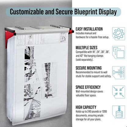 Adir Blueprint Wall Rack - Blueprint Plans Organizer and Construction Plan Holder - Poster Display and Map Rack for Office and Home (Without Blueprint Clamps)