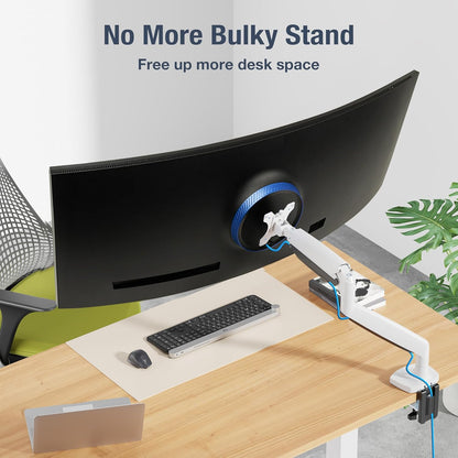 AVLT Single 17"-45" Monitor Arm Desk Mount Premium Mechanical Spring fits One Flat/Curved/Ultrawide Monitor Full Motion Height Swivel Tilt Rotation Adjustable, White