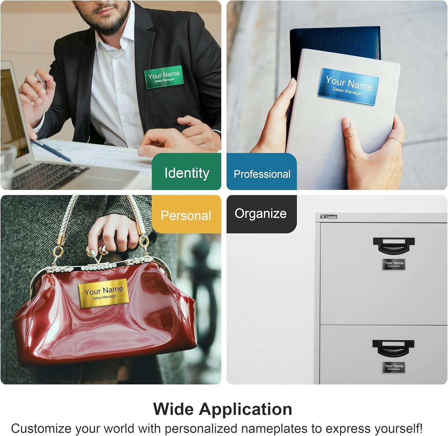 Magnetic Name Tags | Personalized Engraved Metal Identification Badges with Pin or Adhesive Backing | Custom ID Tags | 3"x1.5"