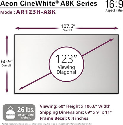 Elite Screens Aeon CineWhite A8K, 123" Diag, 16:9 Aspect Ratio, ISF Certified 8K Ultra HD Home Theater Fixed Frame Edge Free Projection Sound Transparent Perforated Weaved Screen, AR123H-A8K