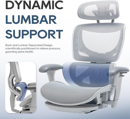 COLAMY Ergonomic Mesh Office Chair, Ergonomic Desk Chair with Footrest, Executive High Back Computer Desk Chair with Lumbar Support, Headrest and Adjustable 3D Arms, Tilt Lock and Lumbar Support-Grey