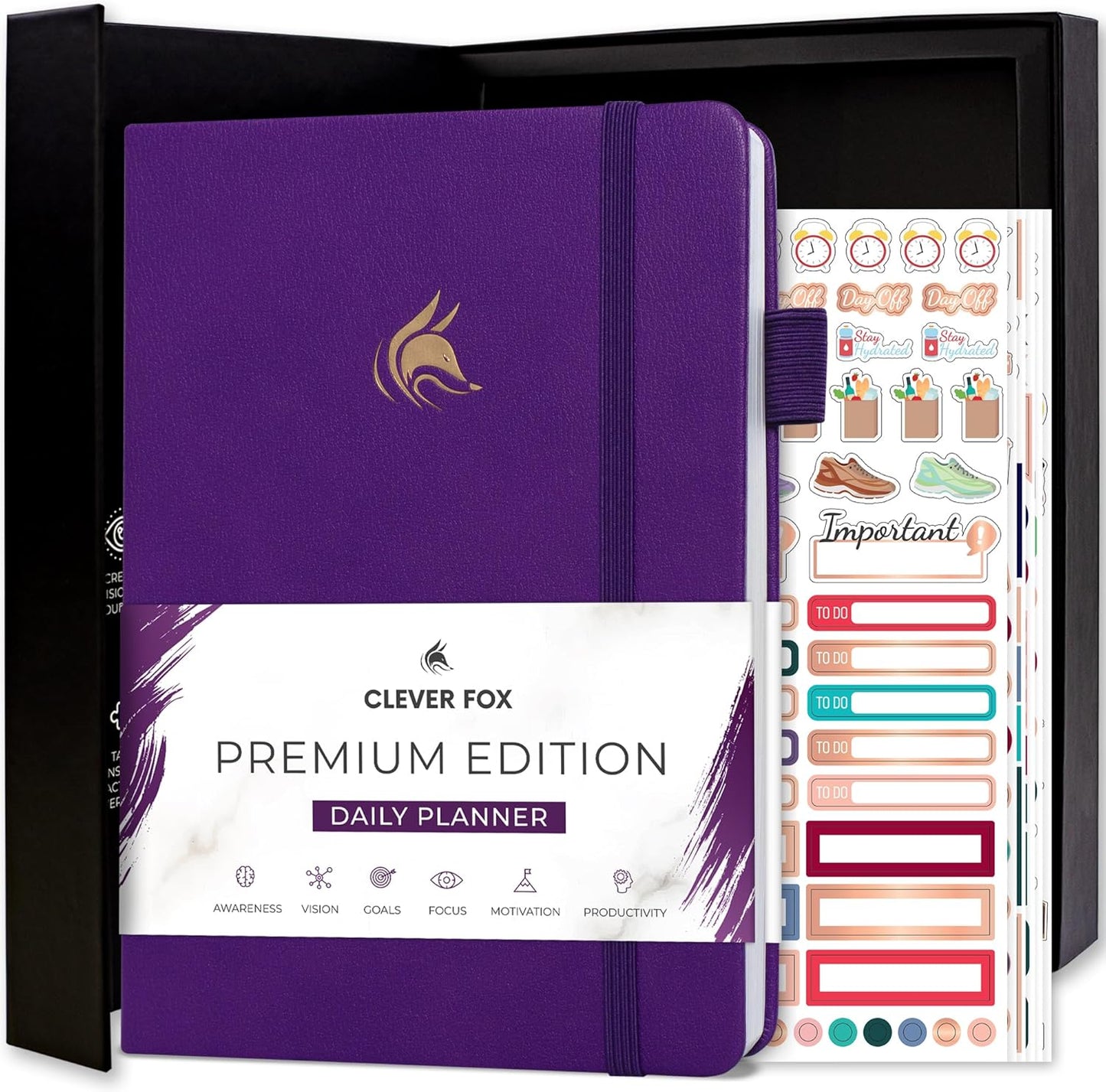 Clever Fox Planner Daily Premium – Undated Daily Planner with Hourly Schedule, Personal Organizer, Productivity Journal, 6 Months (Purple)