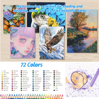 H & B Art Supplies, 72Pack Drawing Supplies for Adults, Drawing Kit with Drawing Book, Coloring Book, Oil-Based Coloured Pencils for Artists