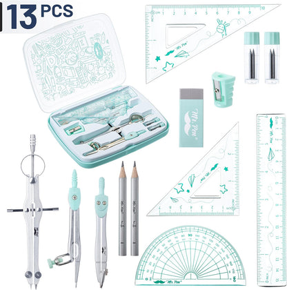 Mr. Pen- Geometry Set, 13 pcs, Compass for Geometry Compass, Geometry Kit Set with Shatterproof Storage Box, Math Compass, Geometry Set for School, Compass Math, Protractor and Compass Set