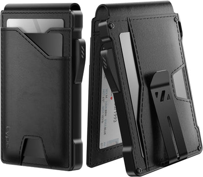 typecase Tactical Wallet for Men Card Holder: Pop Up Card Case, Genuine Leather, Smart, RFID Blocking, Slim, Minimalist, Thin, Front Pocket - 9-13 Card Capacitiy, ID Window, Money Clip (Black)
